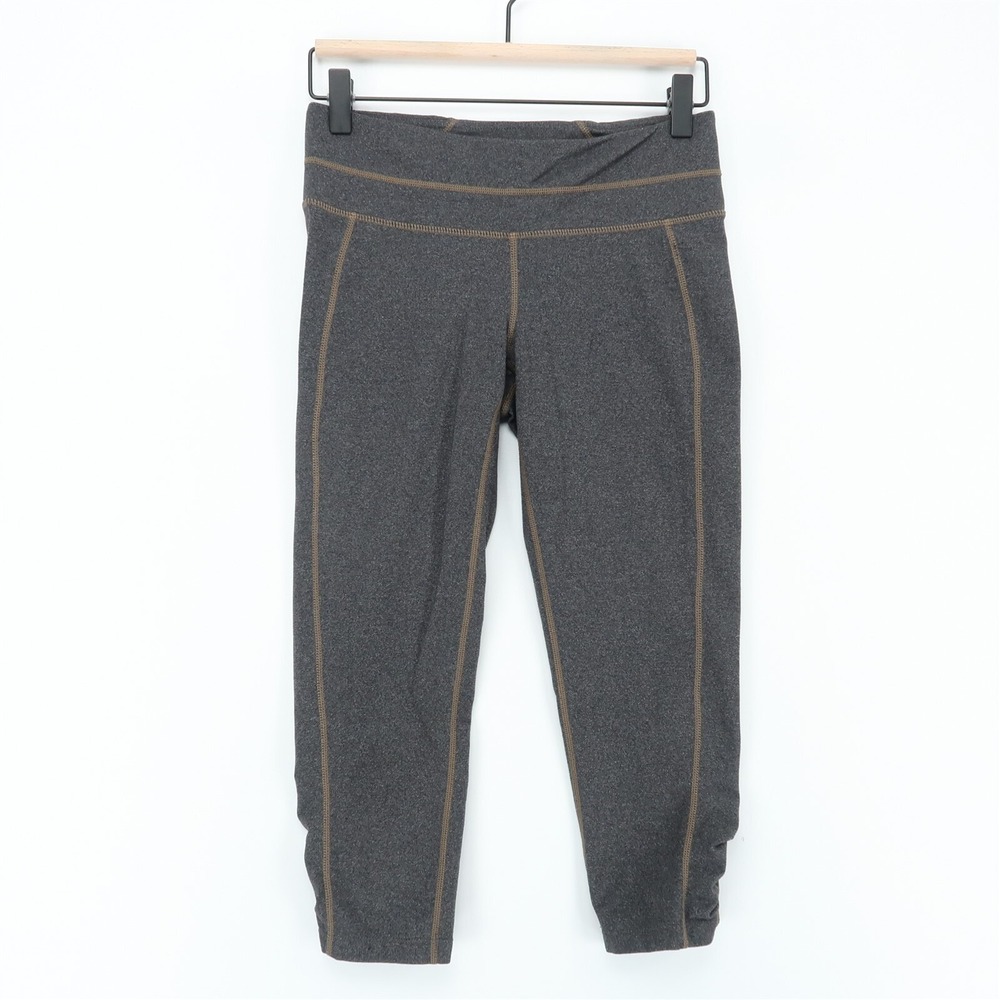 Athleta Balance Capri Leggings Womens S Gray Heather Ruched Cropped Yoga